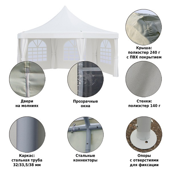 Тент садовый из полиэстера 2,5*2,5*2,5*3,4 м, Green Glade